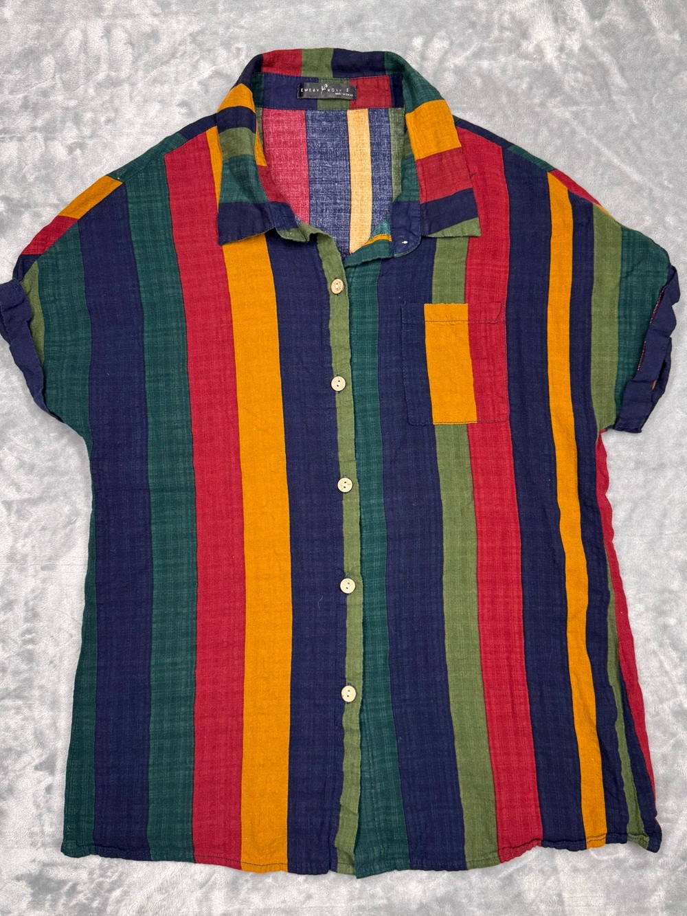 Multi Striped Short-Sleeve 100% Cotton Button-Up Shirt